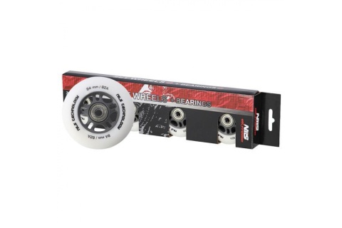 KÓŁKA DO ROLEK PU 84X24 82A BIAŁ. 4SZT + ABEC-9 CHROME 8SZT /NILS