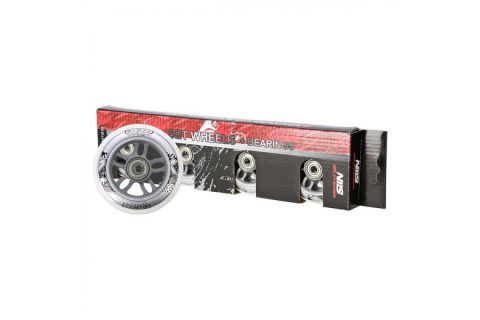 KÓŁKA DO ROLEK PU 90X24 82A BIAŁ. 4SZT + ABEC-7 CHROME 8SZT /NILS