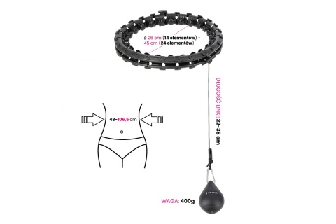 HULA HOP Z WYPUSTKAMI I OBCIĄŻNIKIEM HHW01-BLK 45CM /HMS