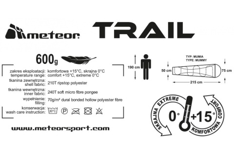 ŚPIWÓR TURYSTYCZNY TRAIL RGY /METEOR ŚPIWÓR TURYSTYCZNY TRAIL RGY /METEOR