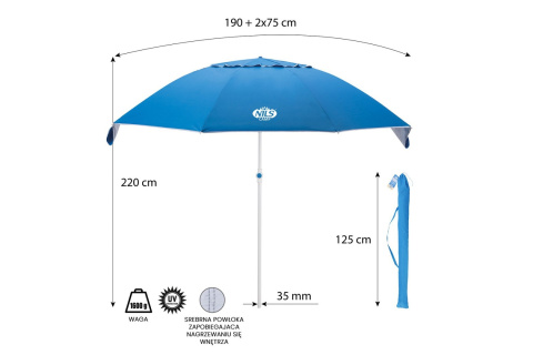 PARASOL PLAŻOWY NC7822 220CM XL /NILS CAMP PARASOL PLAŻOWY NC7822 220CM XL /NILS CAMP