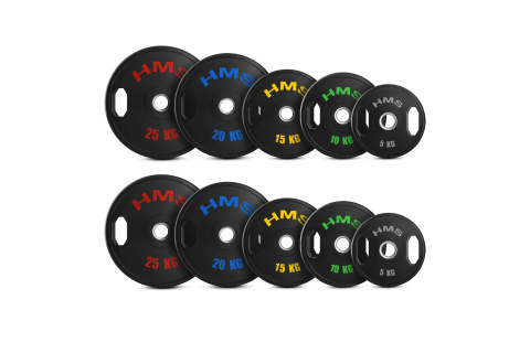 ZESTAW TALERZY OLIMPIJSKICH OGUMOWANYCH 2 X 5 - 25 KG TOG (150 KG) /HMS ZESTAW TALERZY OLIMPIJSKICH OGUMOWANYCH 2 X 5 - 25 KG TOG (150 KG) /HMS