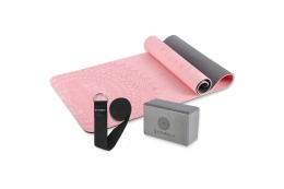 ZESTAW DO JOGI JASNO-RÓŻOWA MATA TPE YM10 + KOSTKA GRAY KJ02 + PASEK SJ02 /HMS