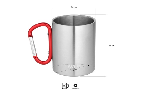 KUBEK KEMPINGOWY Z KARABIŃCZYKIEM 300 ML STAL NIERDZEWNA CZERWONY NC17110 /NILS CAMP
