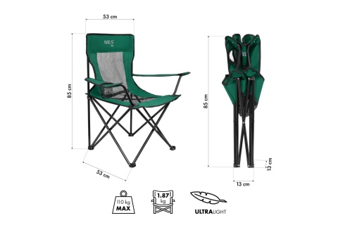 KRZESŁO TURYSTYCZNE ZIELONO-CZARNY NC3302 /NILS CAMP