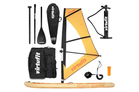 DESKA SUP POMARAŃCZOWA - Z ŻAGLEM WIATROWYM I AKCESORIAMI - SURFER 305 /VIRTUFIT