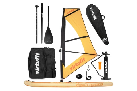 DESKA SUP POMARAŃCZOWA - Z ŻAGLEM WIATROWYM I AKCESORIAMI - SURFER 305 /VIRTUFIT
