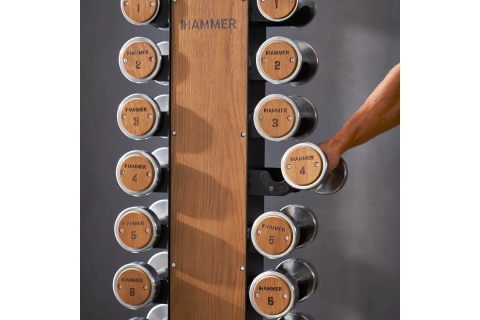 HANTLE DREWNIANO-STALOWE 1-10 KG ZESTAW Z STOJAKIEM /HAMMER